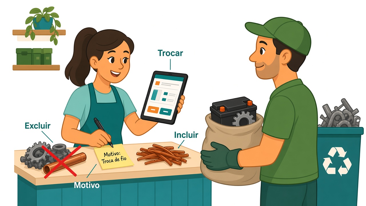 Trocar, excluir ou incluir material na hora de pagar